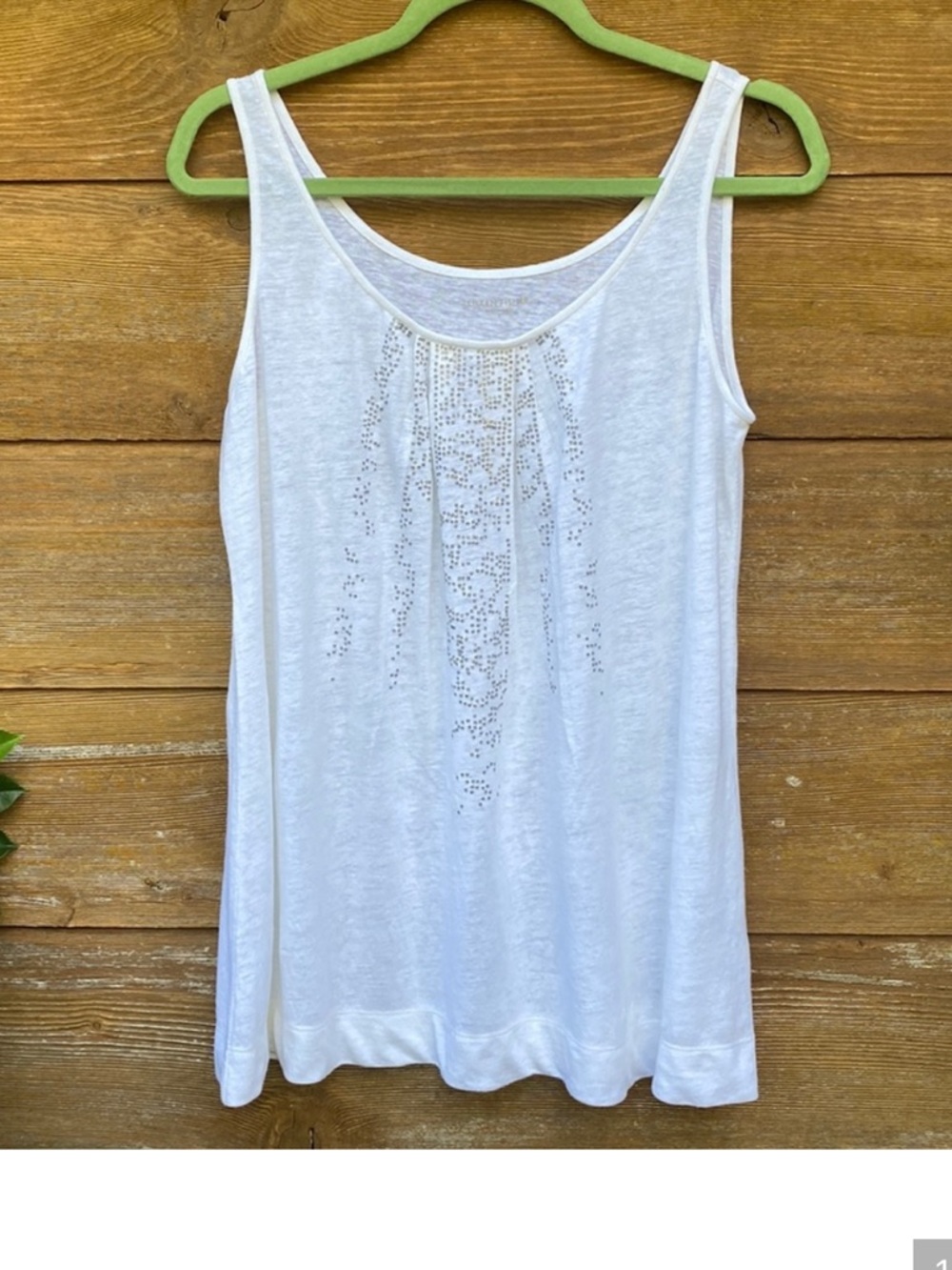 Eileen Fisher Size XL White Linen-Blend Tank with Front Embellishment